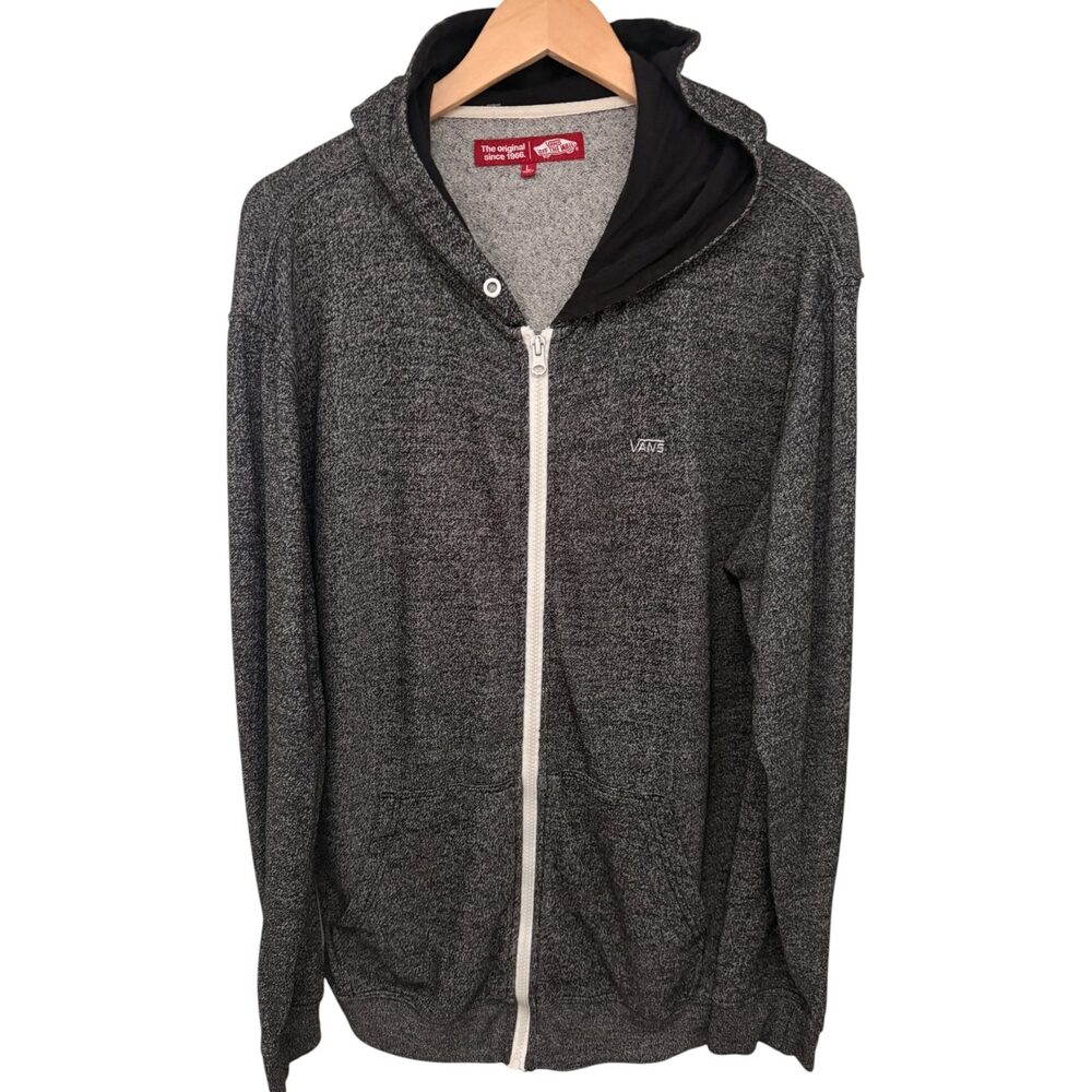 Vans Men's L Gray Black Melange Knit Full-Zip Hoodie